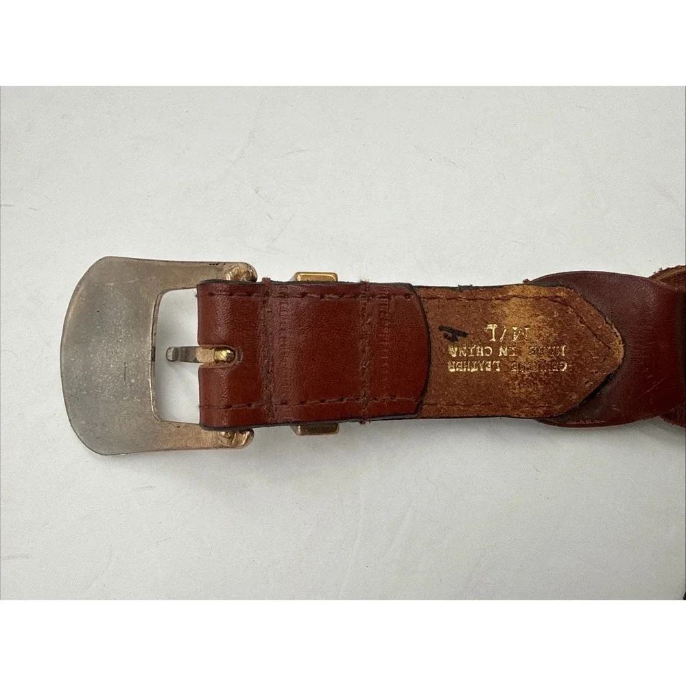 Vtg Y2K Western Ladies Brown Leather Woven Link Belt‎ Silver Buckle Sz M